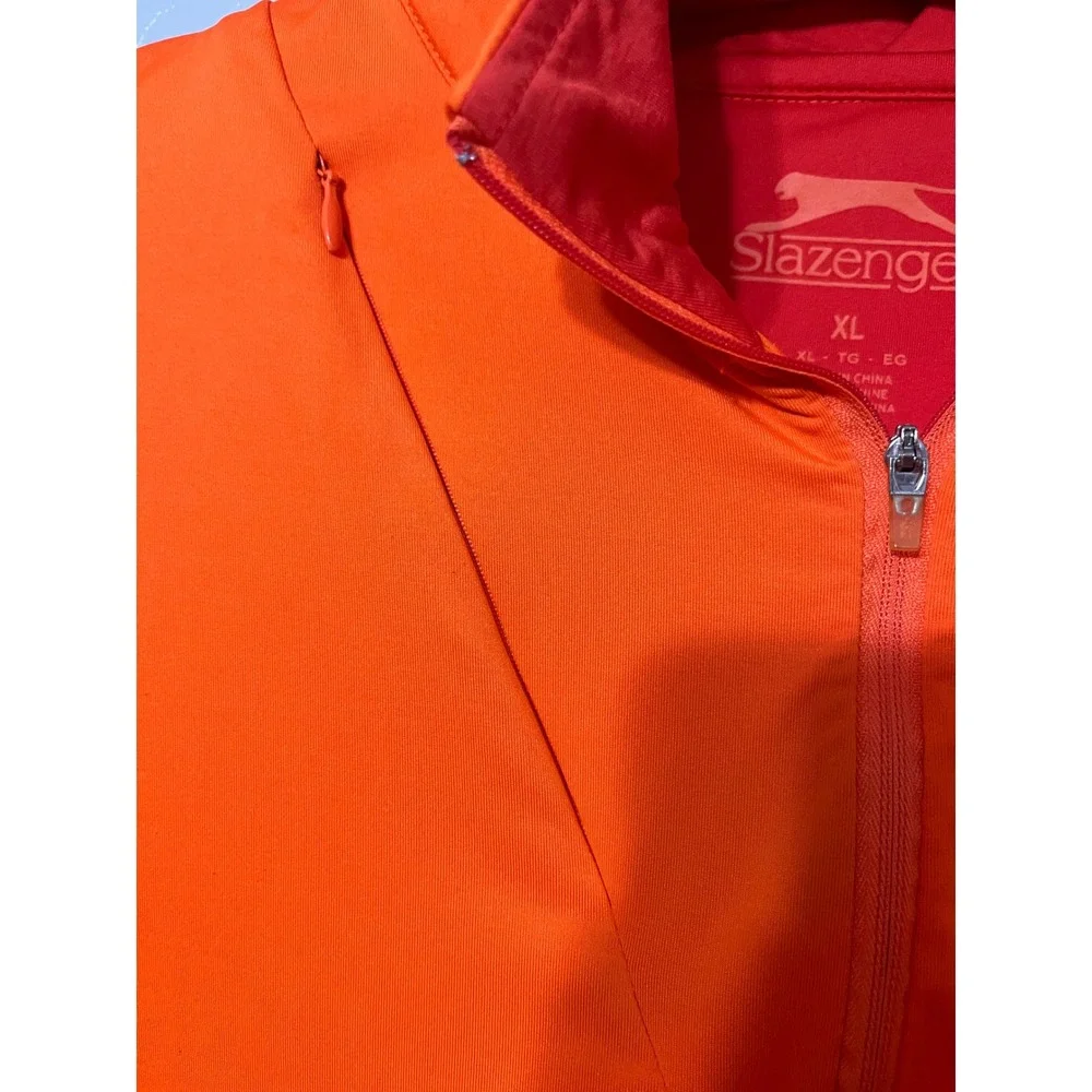 Slazenger Mens XL Orange Quarter Zip Pullover Long Sleeve Active Golf Top Pocket